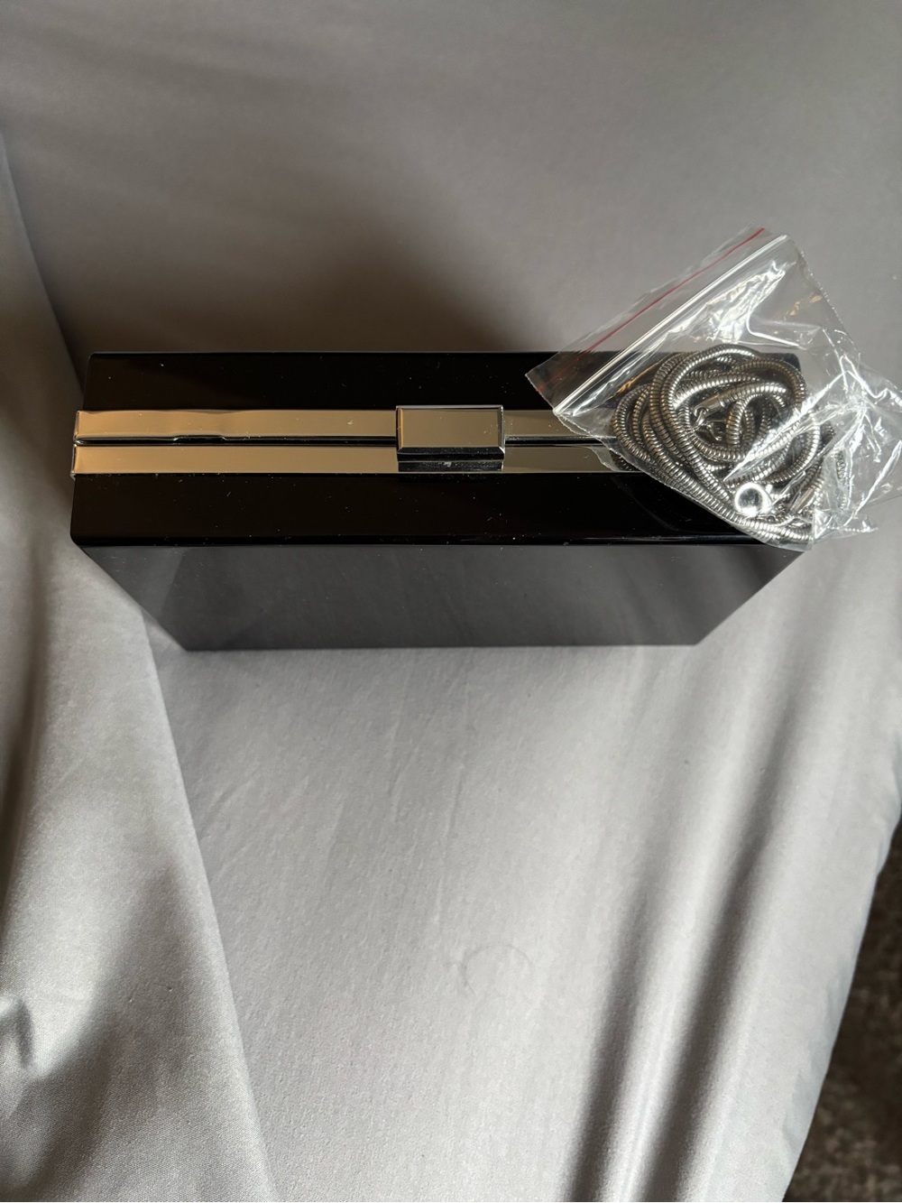 Rachel Zoe Black Gloss Box Clutch with Silver Hardware